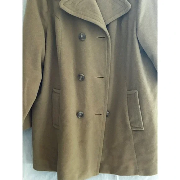 Vintage Montgomery Ward Camel Wool Pea Coat Double Breasted Orange Lining ILGWU - Picture 7 of 16